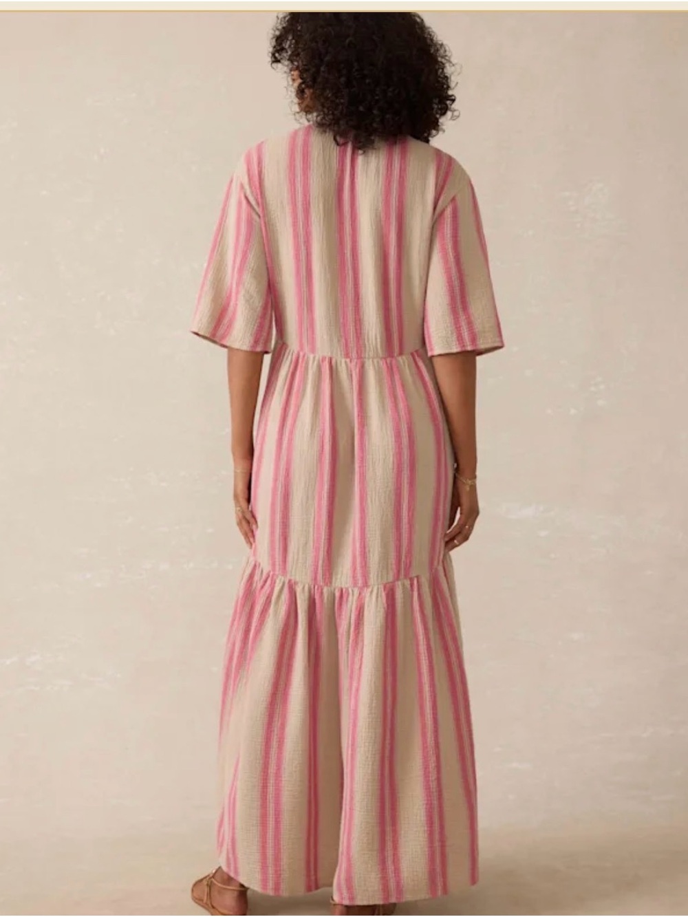 Faherty Pink and Cream Dune Cotton Gauze Wesley Dress in Medium - Picture 4 of 8
